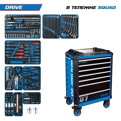 Набор инструментов 251 предмет, "DRIVE", в синей тележке KING TONY 9SQ31-251MRV