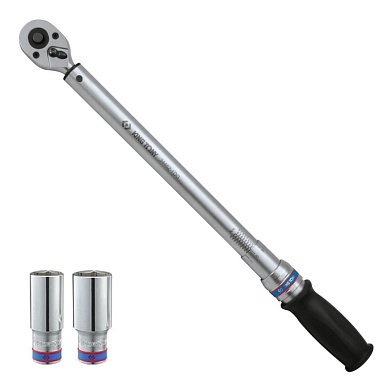 Динамометрический ключ 1/2", 40-200 Нм, "EXACT", футляр, в комплекте 2 торцевые головки KING TONY P34462-1DG