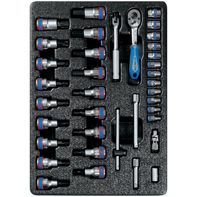 KING TONY Набор торцевых головок 1/4" с принадлежностями, торцевые насадки Hex и Torx, ложемент, 37 предметов KING TONY 9-7537MR