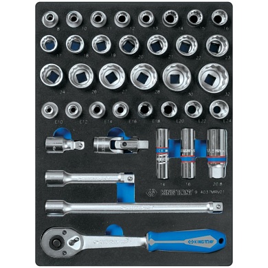 KING TONY Набор торцевых головок 1/2" с принадлежностями, двенадцатигранные, ложемент, 37 предметов KING TONY 9-4037MRV01