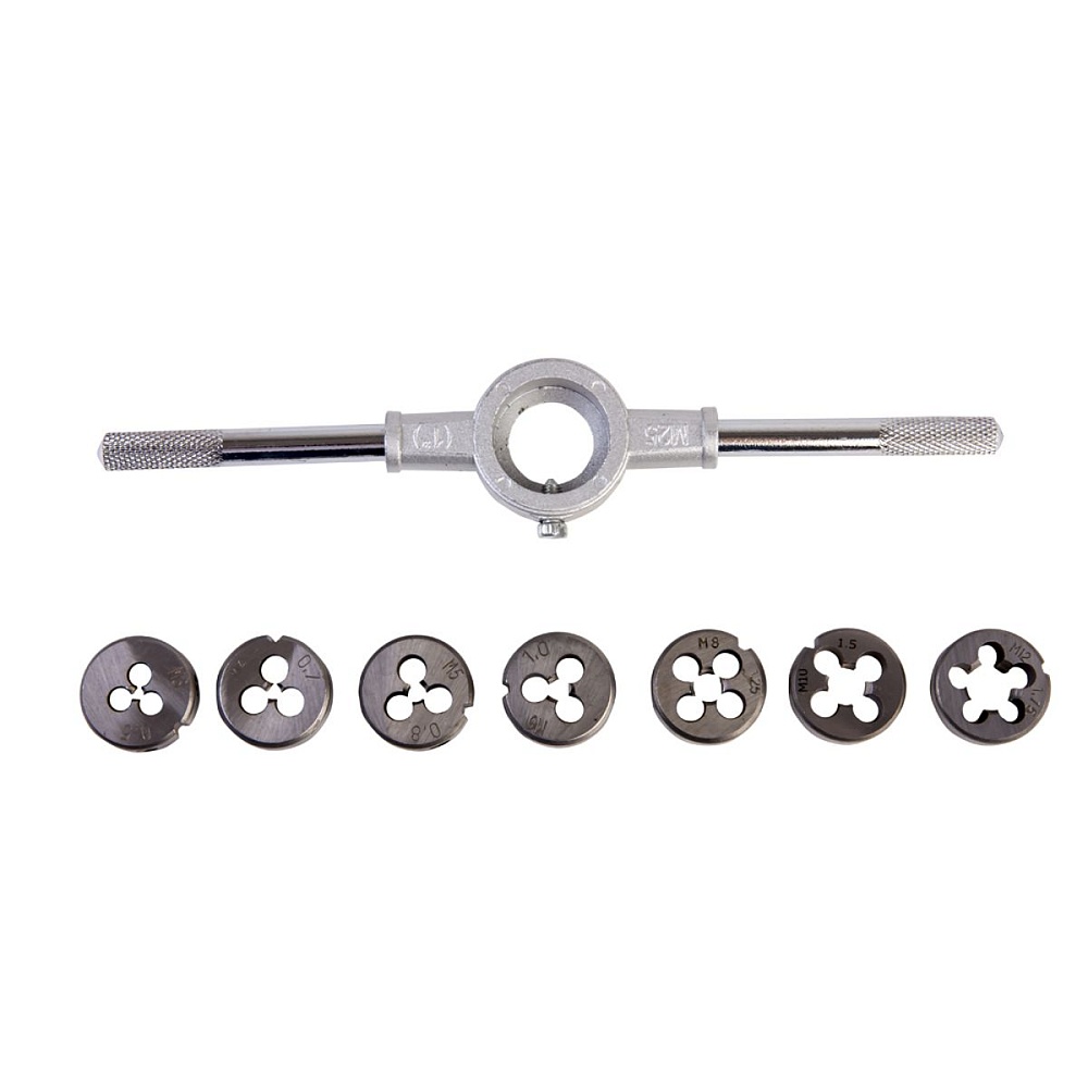 WDK-DS0312 Набор плашек М3 - 12, 8 предметов, метрическая резьба Wiederkraft