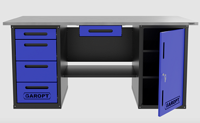 Верстак с ящиком двухтумбовый дверь/4 ящиков, синий 1800*700 Garopt, GT1800DY1Y4.blue
